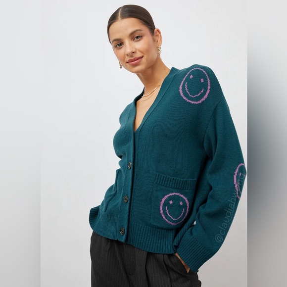 RAILS Forest Reese Wool Cardigan in Green Smilies - Picture 1 of 9